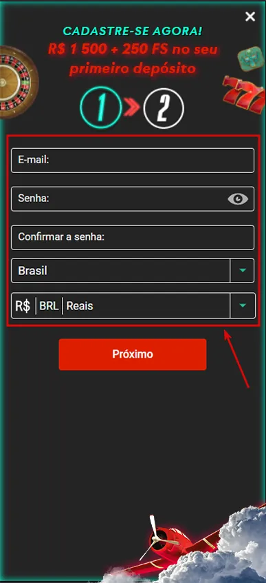registro no cassino pinup : passo 3