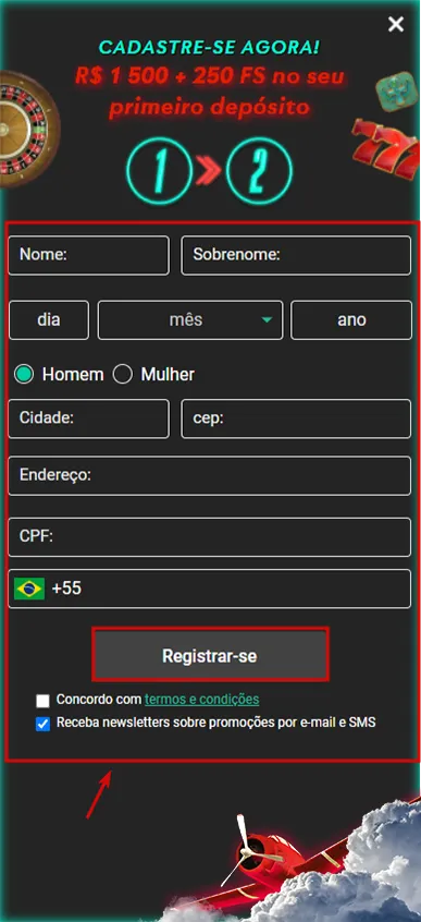 registro no cassino pinup : passo 5