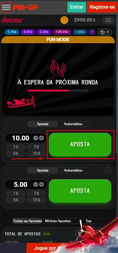 botão verde de apostas no jogo